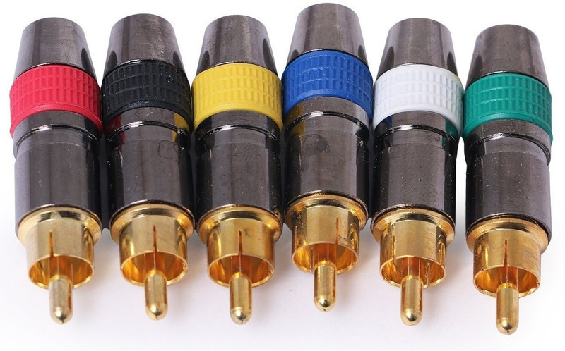 PagKis  TV-out Cable Set of 6 metal Solderless RCA Connectors with screw design - Audio Video In-Line Jack Adapter Gold Plated(Mettalic Brown, For Home Theater)