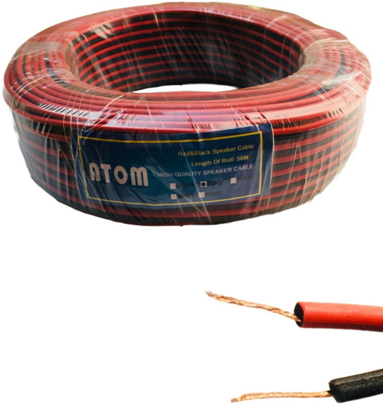 ATOM  TV-out Cable 50 Meters-165 Feet Flexible Oxygen-Free Red Black RB21 Speaker Wire Cable(Red&Black, For DVD, 50 m)