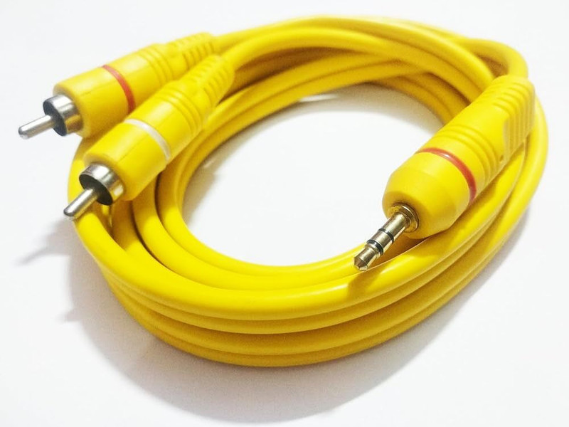 JAMUS TV-out Cable 3.5mm Jack Stereo Audio Male to 2 pin RCA Male Audio Video Cable 1.5 Meter(Yellow, For Home Theater, 1.5 m)
