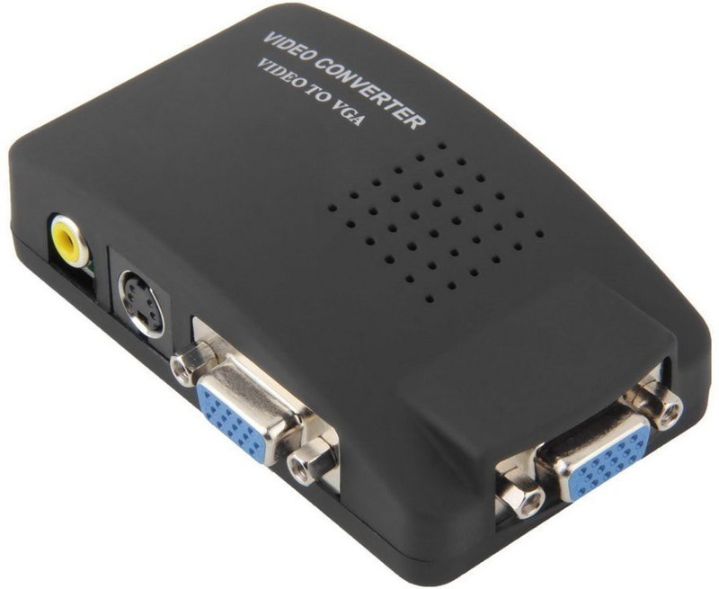 LipiWorld  TV-out Cable TV AV S Video RCA Composite to VGA PC Monitor Converter Adapter Box PAL to VGA-Black(Black, For TV)