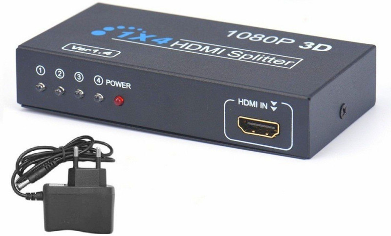 NeroEdge TV-out Cable Full HD 1X4 HDMI Splitter 4 Port Hub Repeater Amplifier Media Streaming Device v1.3 3D 1080p 1 In 4 Out(Black, For TV)