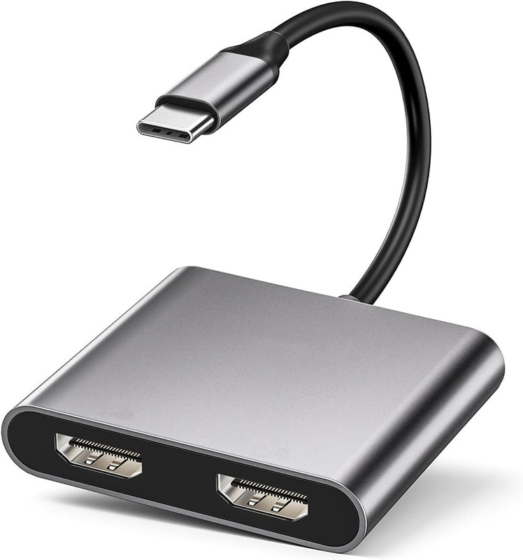 ULTRABYTES TV-out Cable 2 IN 1 USB C to Dual HDMI Adapter, Type C to HDMI Multi Monitor Converter(Grey, For Computer)