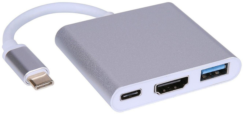 TERABYTE  TV-out Cable 3 in 1 Hub Type C USB 3.1 to USB-C 4K HDMI USB 3.0 Adapter Converter(Silver, For MacBook)