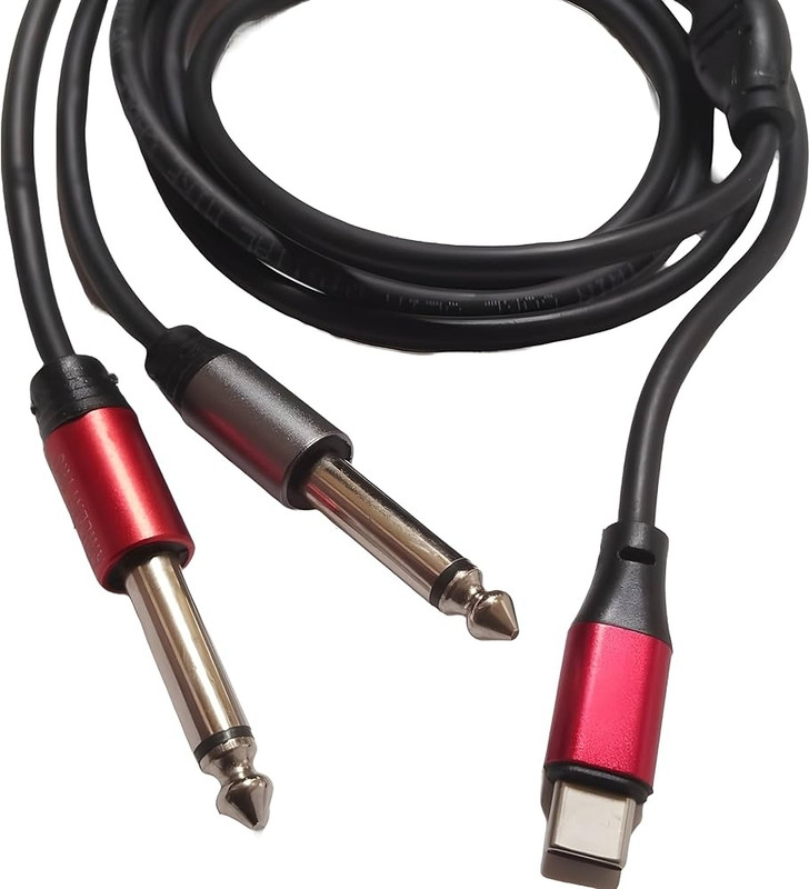 TechHub  TV-out Cable USB C to Dual 6.35mm TS Mono Y Splitter Audio Cable 1.5m(Black, For Home Theater, 1.5 m)