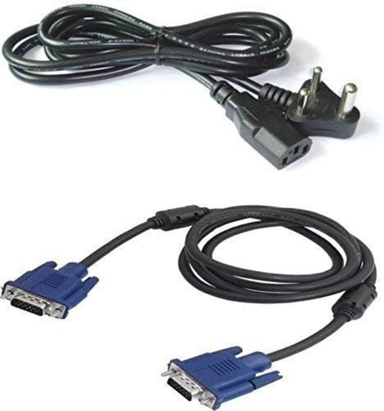 TECHON TV-out Cable Set of Male to Male 15 Pin VGA and Power Cable for Computer CPU, Monitor(Black, For Computer)