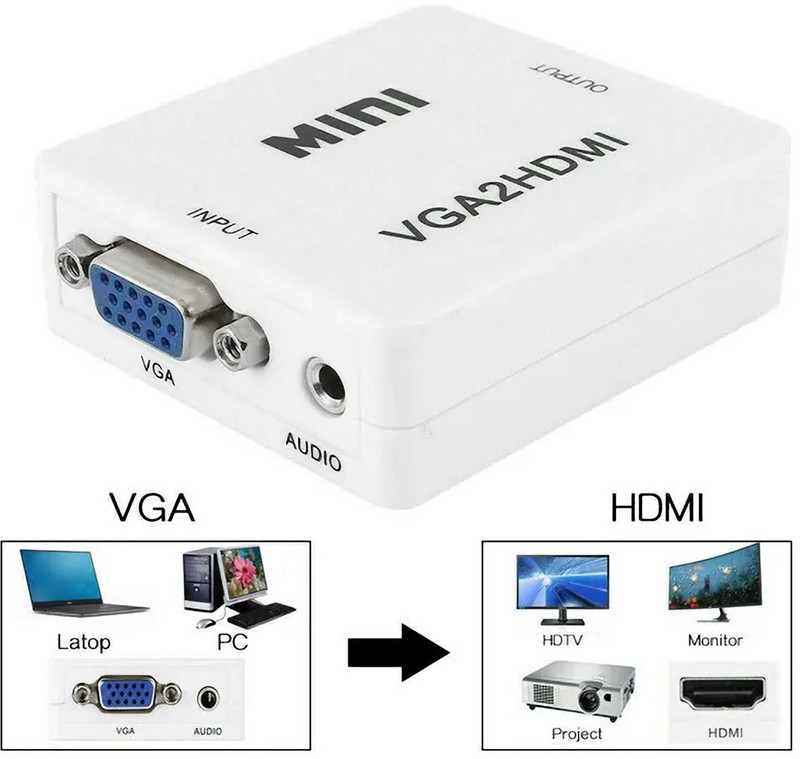 RRCART  TV-out Cable VGA to HDMI Adapter/Connector/Converter 1080p (Female to Female)(White, For Computer)