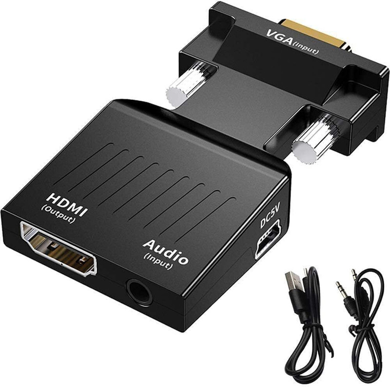 BALRAMA  TV-out Cable VGA Male to HDMI Female 3.5MM Audio Jack VGA to HDMI Audio Converter Adapter(Black, For Computer)