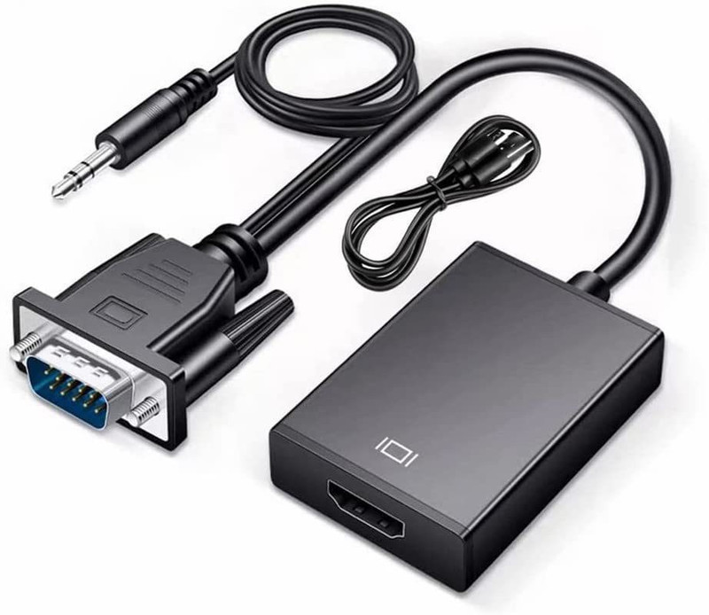 VOOCME TV-out Cable VGA Male to HDMI Female Converter Adaptor with 3.5MM Audio Jack Full HD 1080P(Black, For Computer, 0.5 m)