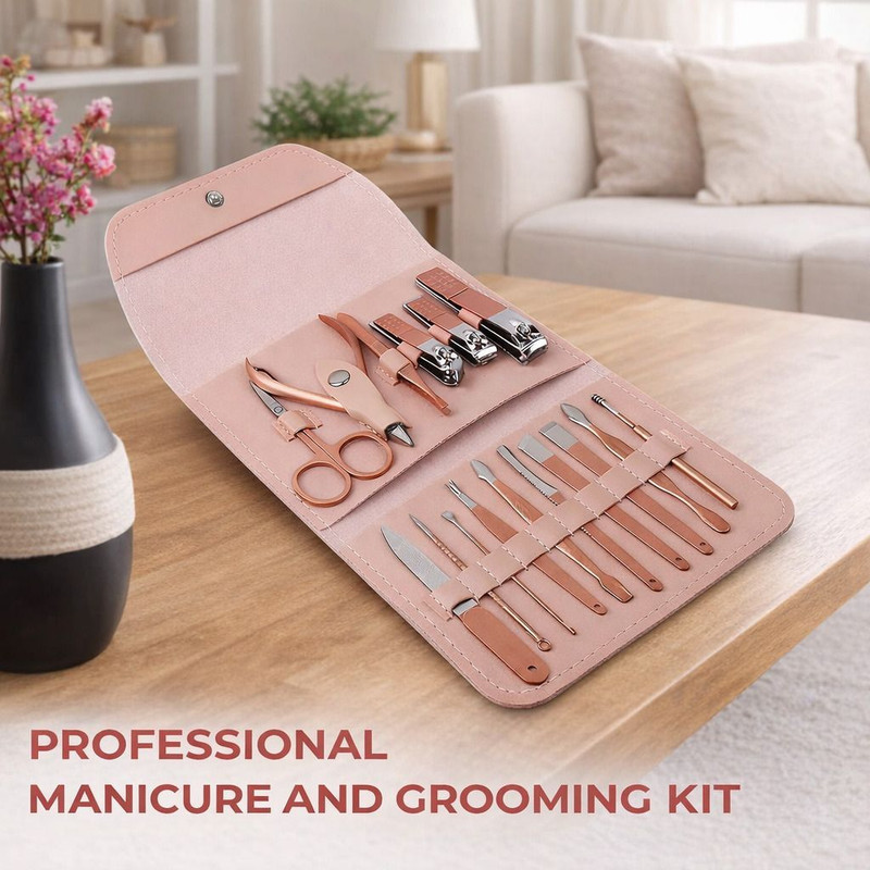 AVALENT 16 in 1 Nail Cutter Manicure Pedicure Grooming Kit Stainless Steel with Case