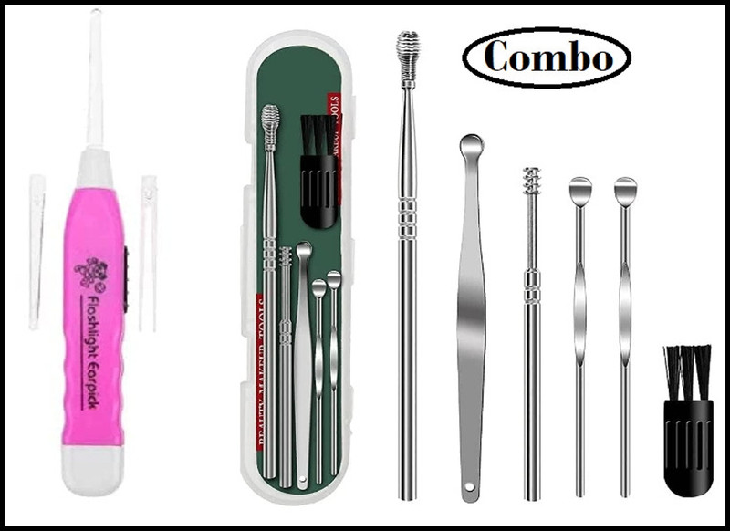 FlyTouch 7 Pcs Earwax Removal Kit,Professional Double-Headed & Led Flashlight Earpick(7 Items in the set)