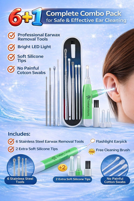 Kaworas Safe LED Ear Cleaner Set with 7 Pieces for Clear Visibility & Easy Wax Removal