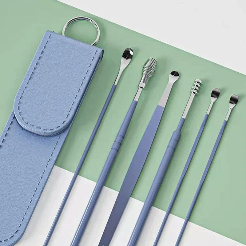 AVALENT Ear Wax Cleaning Tools Kit Set With Leather Pouch Spring Curette Earwax Remover