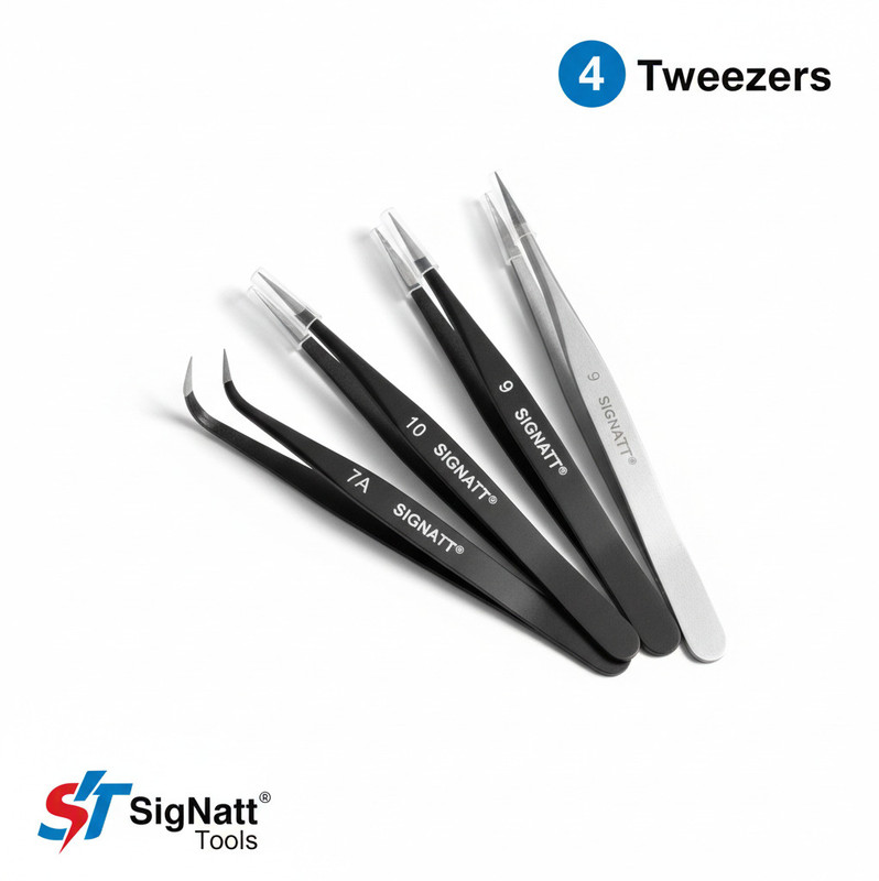 SIGNATT Signat 4pc Tweezer Set, ESD Tweezers for Mobile, Laptop, Electronics, Jewelry