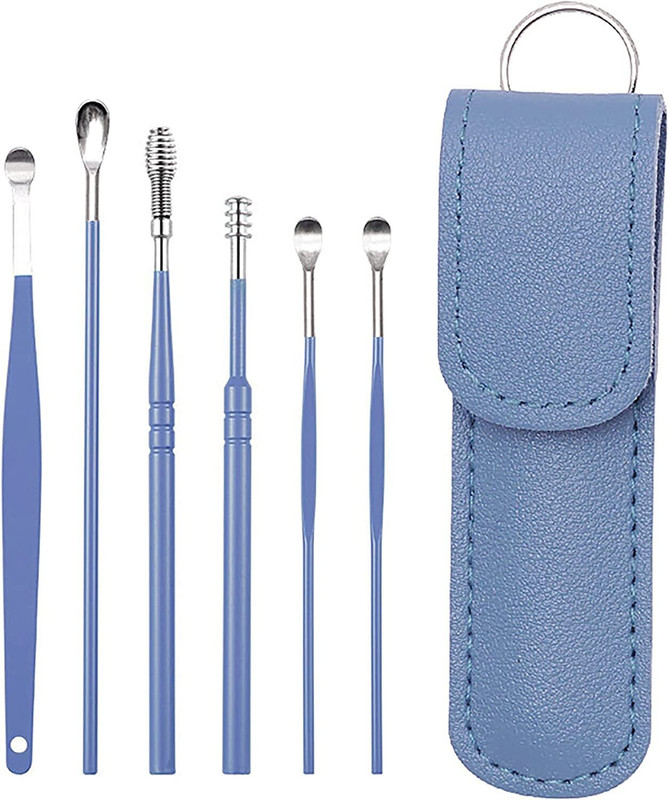 FROXY CARTS 6 Pcs Ear Cleaning Tools Kit Set Earwax Remover With Leather Pouch