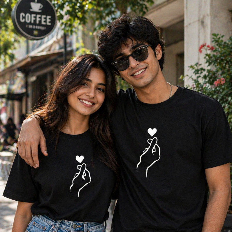 NeckWaist Printed Couple T-shirts Twinning Set