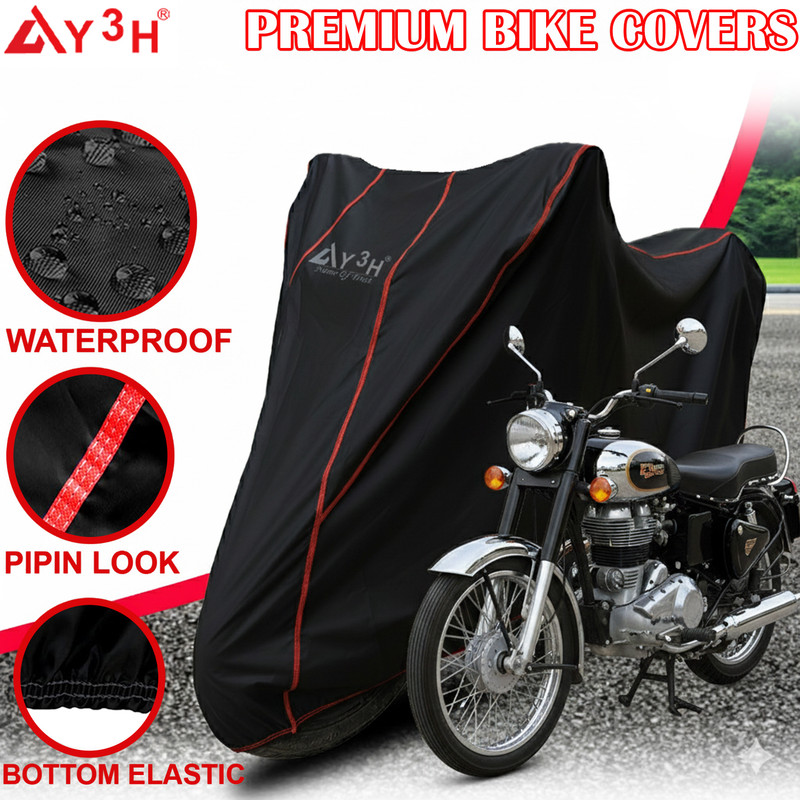 Y3H Waterproof Two Wheeler Cover for Royal Enfield(Bullet 350, Black)