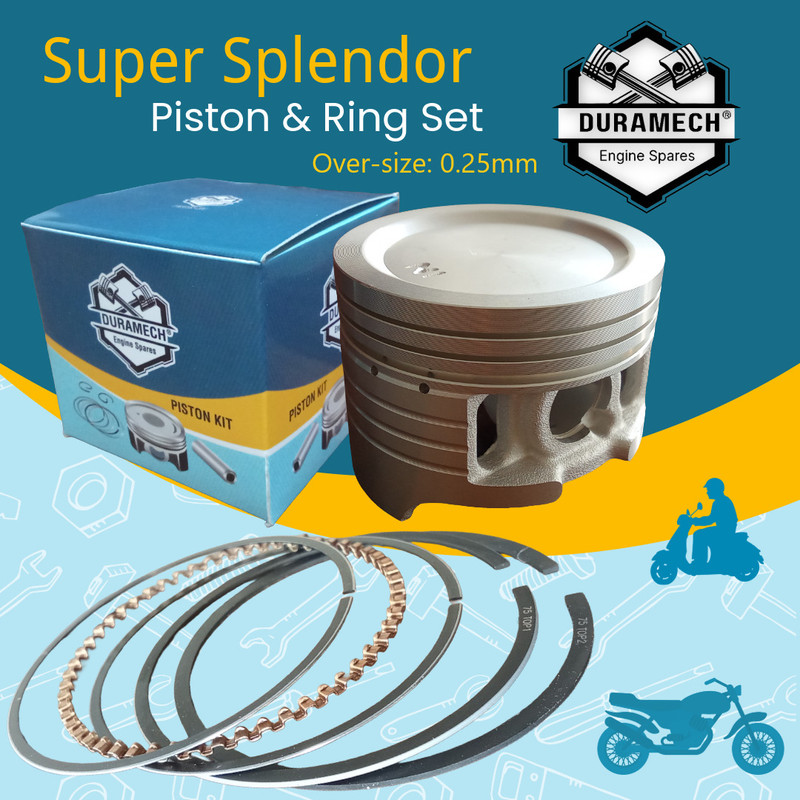 DuraMech Piston Ring Assembly for Hero Super Splendor (Over-size: 0.25mm) 125cc Cast