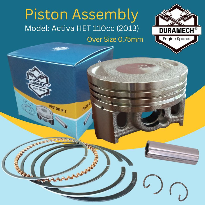 DuraMech Piston Assembly for Activa HET 110cc (2013) | Over Size 0.75mm 110cc Cast