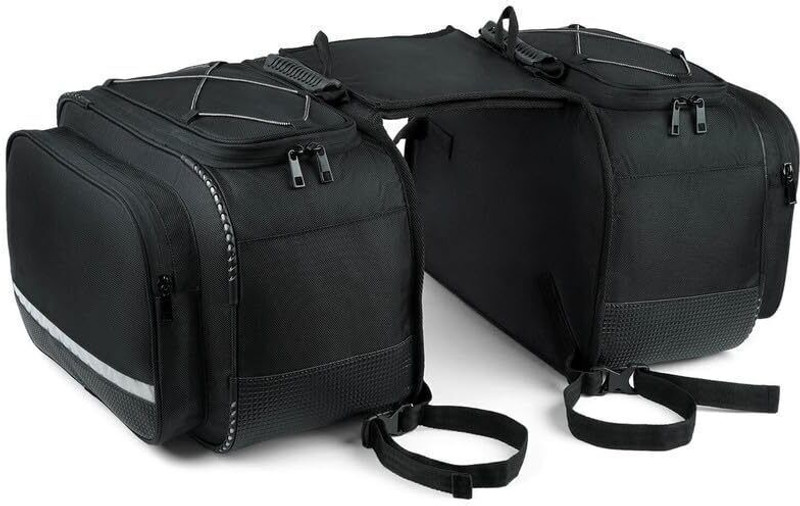 FATMUG Saddle Bag with Rain Cover Double-side Black Polyester Motorbike Saddlebag(46 L)