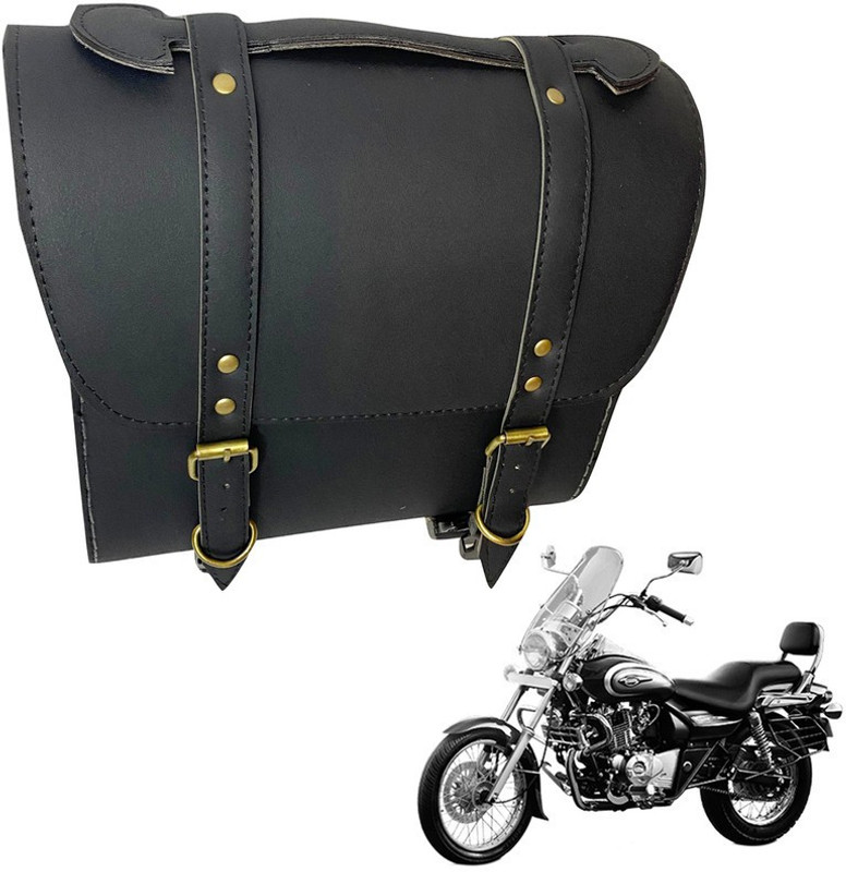 Dhe Best Bike Saddle Bag Waterproof Golden Buckle for Bajaj Avenger 220 Cruise Saddle Bag Black Leather Motorbike Saddlebag(10 L)