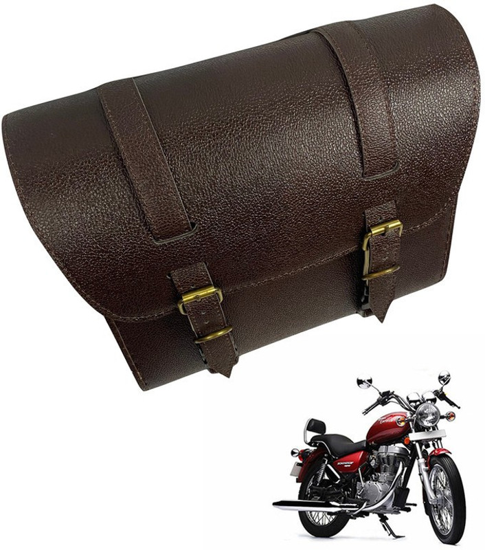 Dhe Best Bike Saddle Bag Golden Buckle for Royal Enfield Thunderbird 350 Type 2 Saddle Bag Brown Leather Motorbike Saddlebag(10 L)