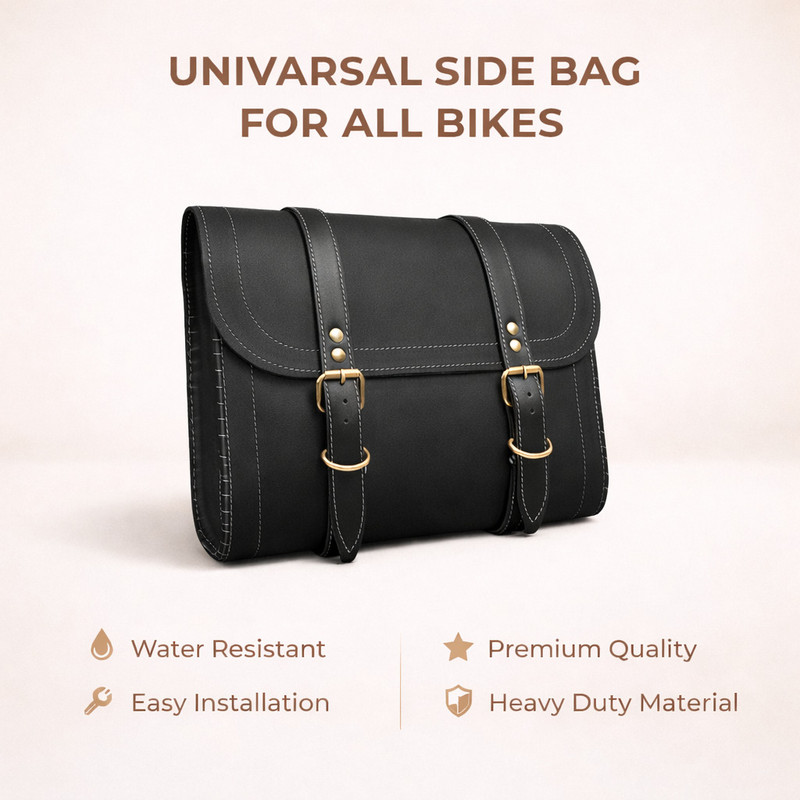 FATHER AUTO Bike Side Belt Lock Black Bag Universal for Bike One-side Black Leather Motorbike Saddlebag(10 L)