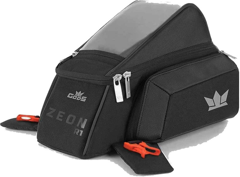 GODS ZEON R1- Non Magnetic Motorcycle Tank Bag For Fiber Tank | Luggage Box Black Polyester Motorbike Saddlebag(15 L)