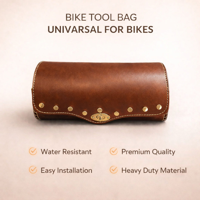 FATHER AUTO Bike Tool Saddle Centre Lock Brown Bag Universal For Bike Saddle Bag Brown Leather Motorbike Saddlebag(2.5 L)