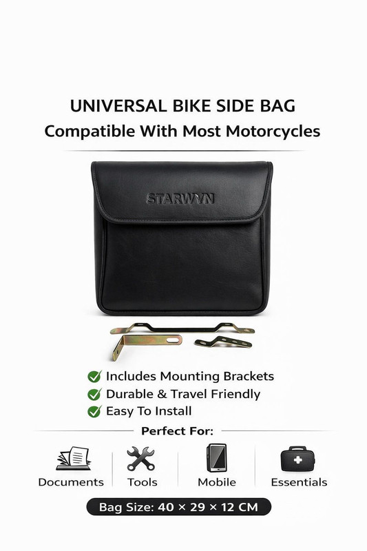 EAZ STARWYN CRUZ Universal Bike Side Bag with Fitting Patti Saddle Bag Black Leatherette Motorbike Saddlebag(6 L)