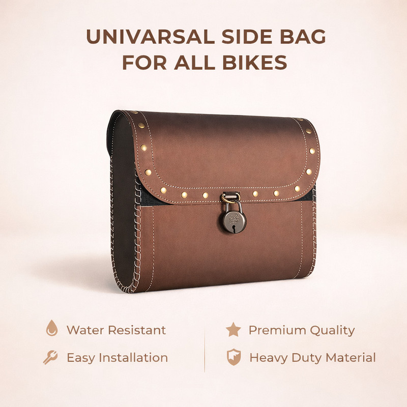 B.K Accessories Bike Side Centre Key Lock Brown Bag Universal for Bike One-side Brown Leather Motorbike Saddlebag(10 L)