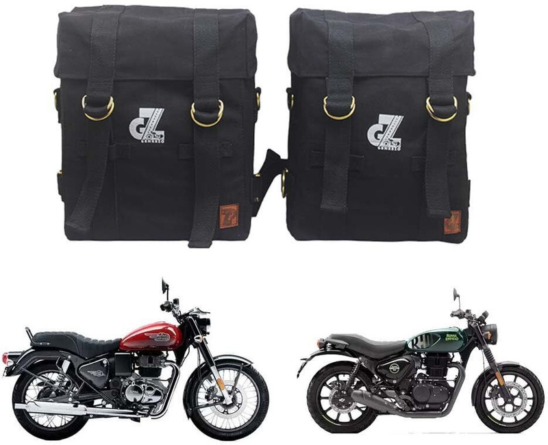 G-GANRAZO Black Canvas Pannier Bag Premium/Water-Resistant/ Double-side Black Cotton Motorbike Saddlebag(15 L)
