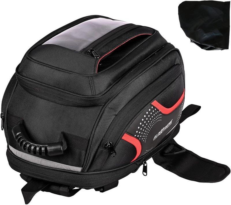 ALLEXTREME EXRBTC1 Magnetic Bike Fuel Tank Bag with Rain Cover Universal Fit Sling Storage Luggage Box Black Nylon Motorbike Saddlebag(21 L)