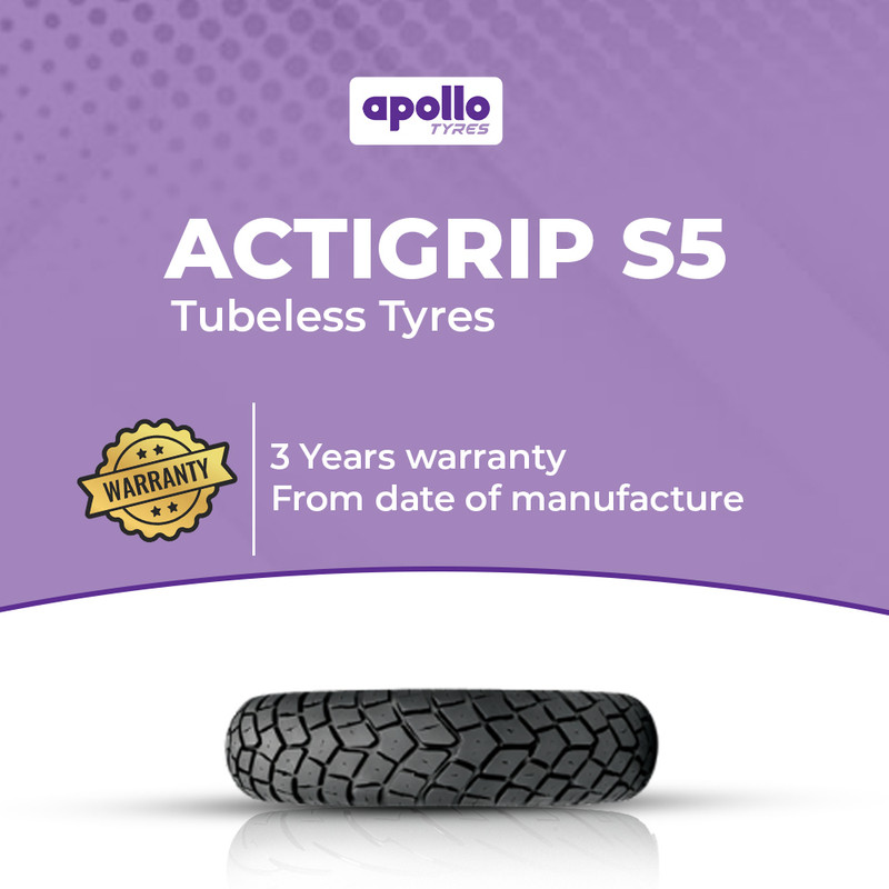 Apollo 90/100-10 53P ACTIGRIP S5 TL -D 90/100-10 Front & Rear Two Wheeler Tyre(Street, Tube Less)