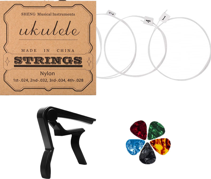 Mocking Bird Nylon Ukulele String for 21"23"26" Ukulele 1-A,2-E,3-C,4-G with Guitar Capo Concert Ukelele Strings