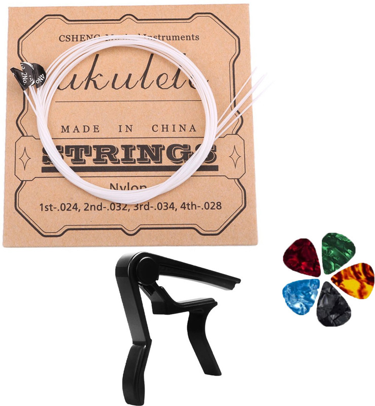 Mocking Bird Ukulele String Set with Capo &Picks for Soprano, Concert, Tenor,1-A,2-E,3-C,4-G Concert Ukelele Strings