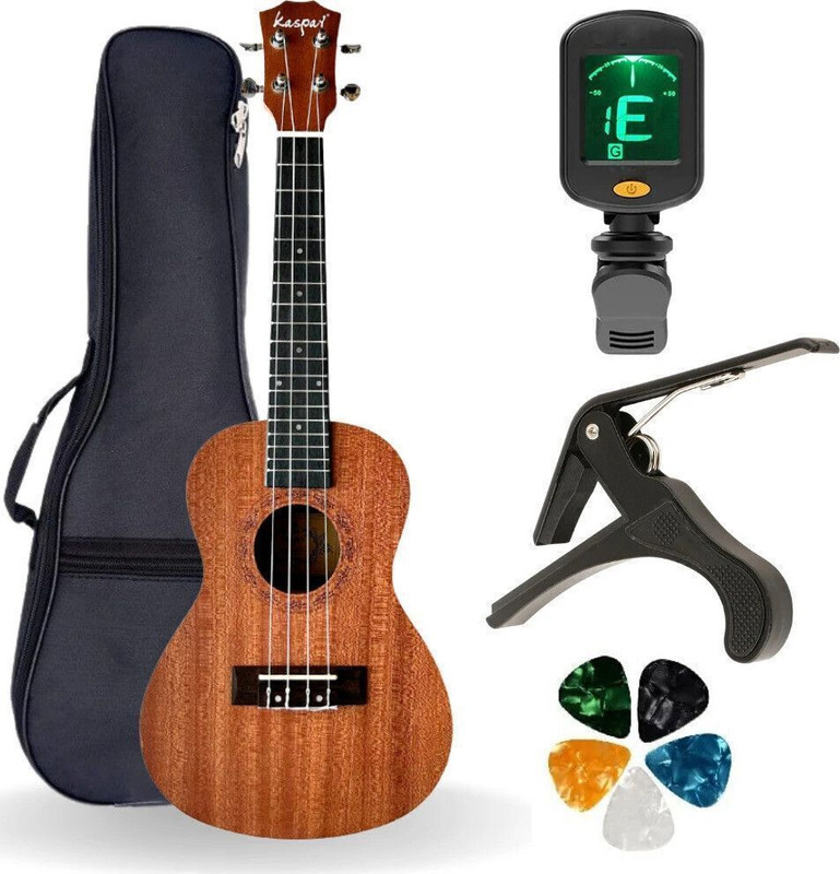 AMG Music 24" Ukulele With Bag Tuner & Capo Solid Wood Body Ukulele For Beginners Adult Concert Ukulele(Overall Length - 60.96 cm)