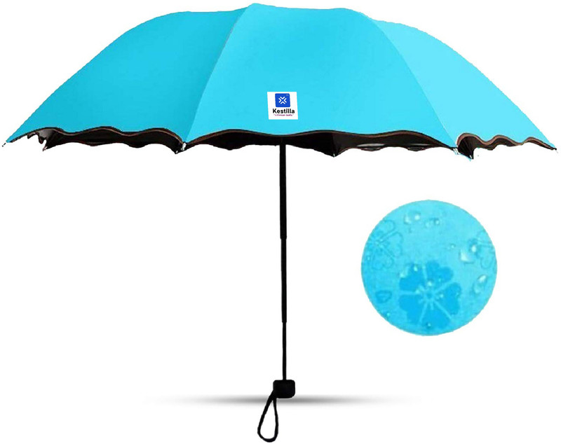 Kestilla Magic Umbrella Changing Secret Blossoms Occur with Water Magic Print 3 Fold Umbrella for UV, Sun and Rain, umbrella rain for women, umbrella flower Umbrella(Blue)