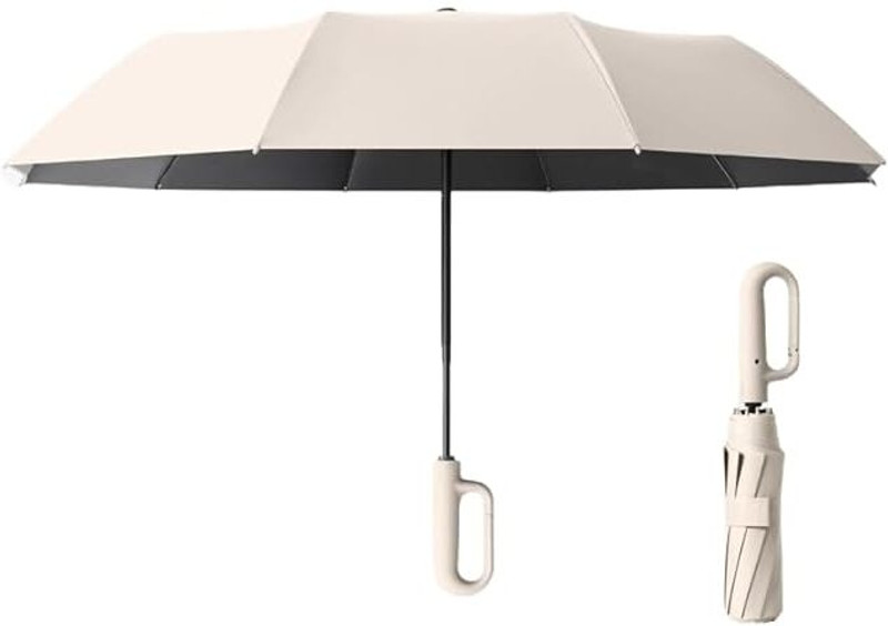 Ginoya Brothers Ring Buckle Umbrella, Sturdy Windproof, Travel Portable, Compact Folding Umbrella(White)