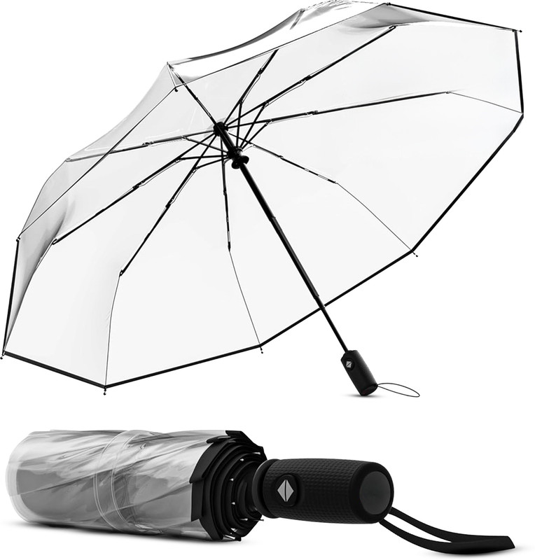 VOGARD Windproof Travel Umbrella Compact Auto Folding Umbrella for Rain & Sun Umbrella(Transparent)