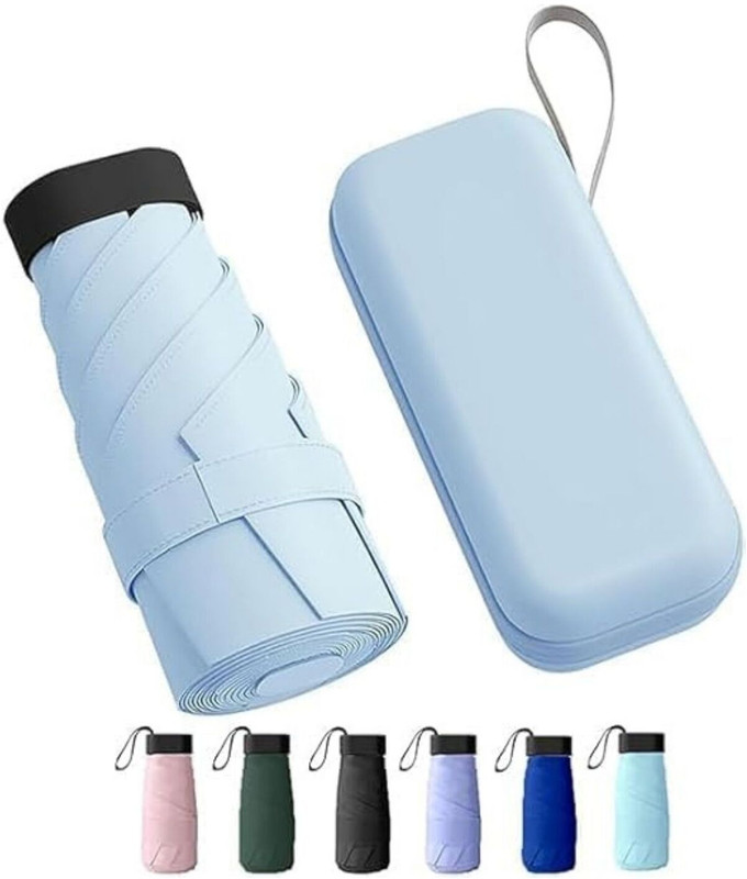 Enisley Lightweight Travel Mini Folding Umbrella with Waterproof Case Umbrella(Blue, Black)