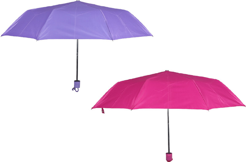 ORANGE 3 Fold Silver Coating 21.5 Inch for Rain Manual Umbrella - Pack of 2 Umbrella(Pink)