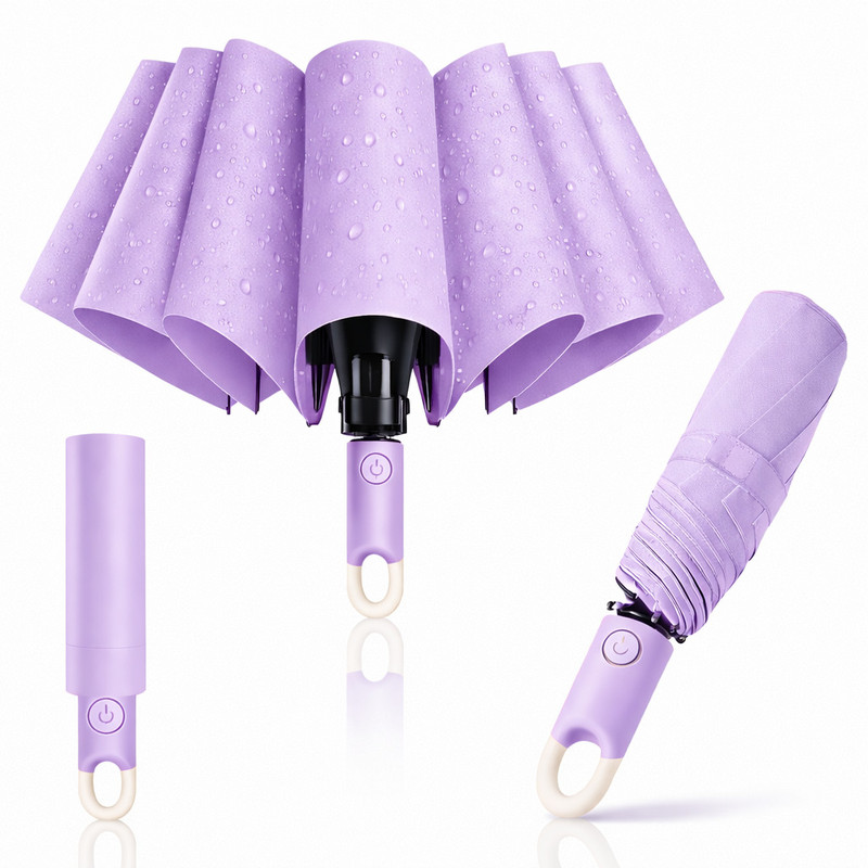 Owme UV Coated Auto Chatri for Women with Anti Slip Rubber Grip Handle Umbrella(Purple)