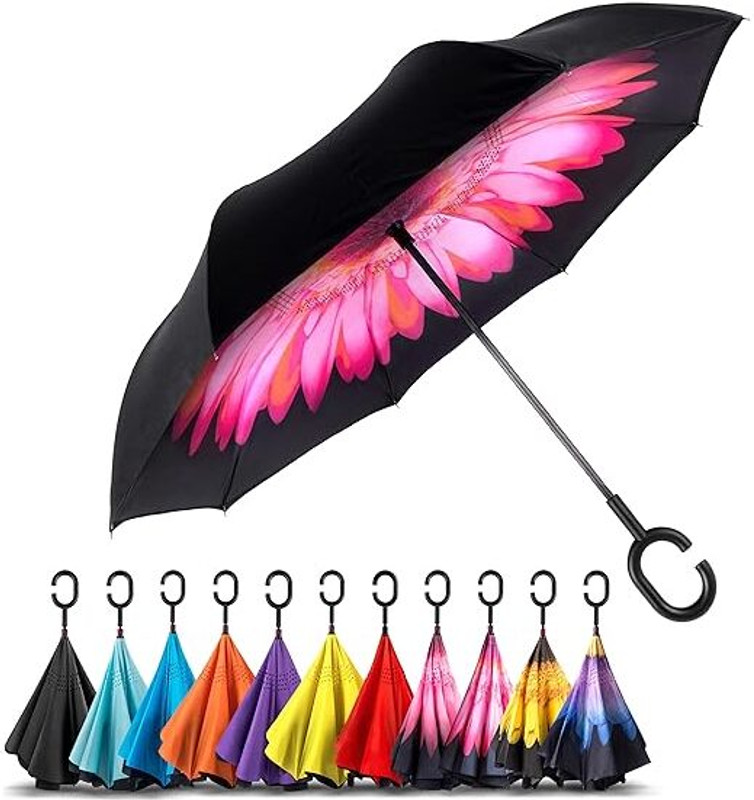 Kinzilla Inverted Reverse Double Layer Folding Umbrella Windproof Rain Protection Umbrella(Multicolor)