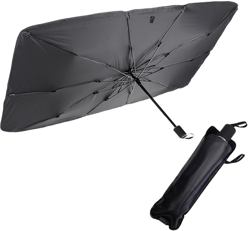 Cairoman Umbrella Car Windshield Sun Shade Umbrella, Foldable Car Sunset Umbrella Cover Umbrella(Black)
