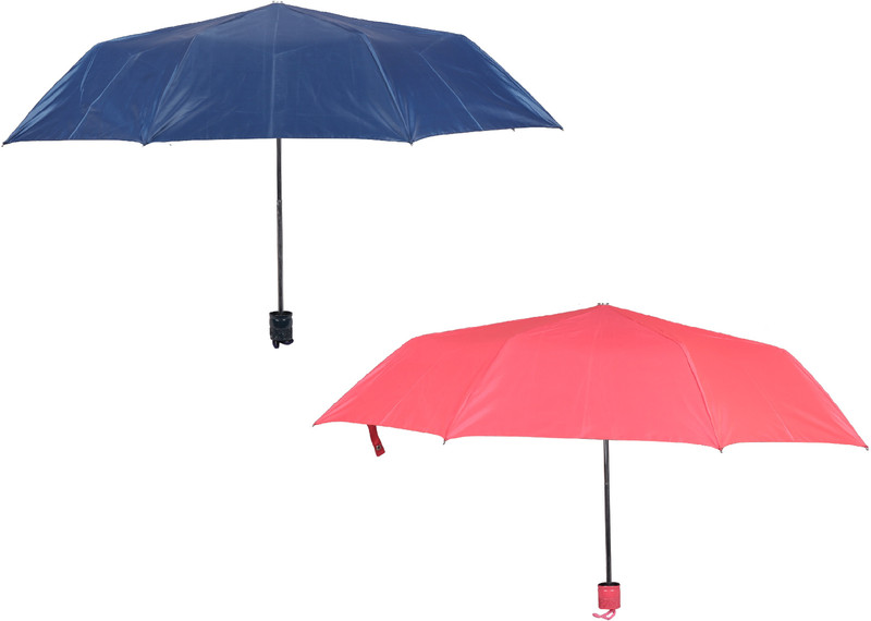ORANGE 3 Fold Silver Coating 21.5 Inch for Rain Manual Umbrella - Pack of 2 Umbrella(Pink)