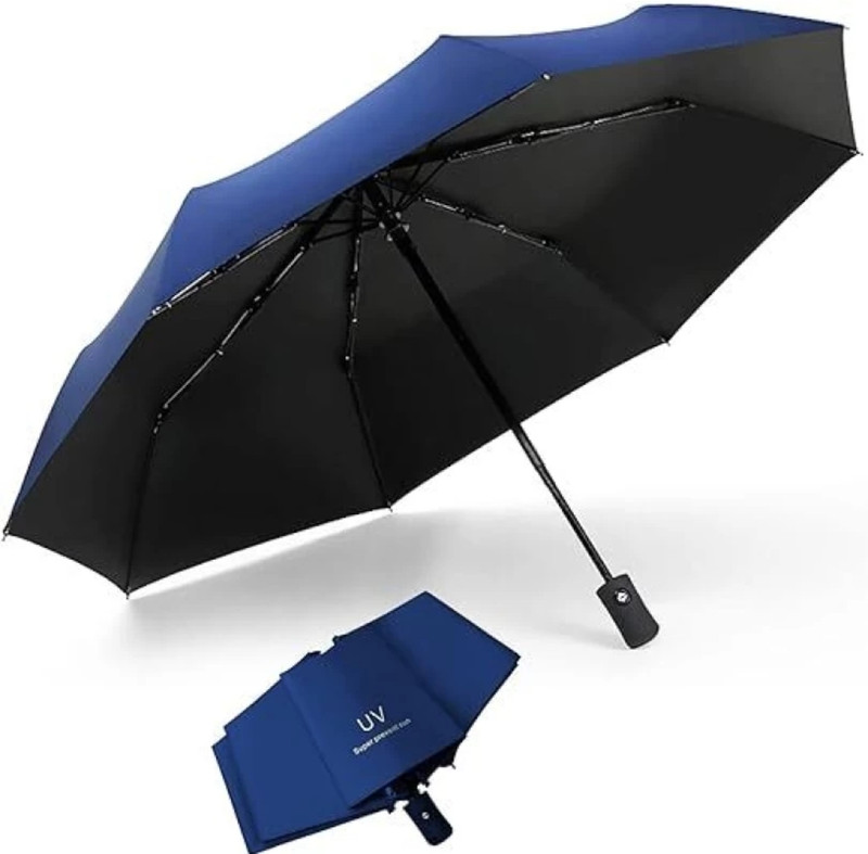 DZX-RE 3 Fold Fully Automatic Rain UV Protection Portable Foldable Travel Umbrella(Blue)