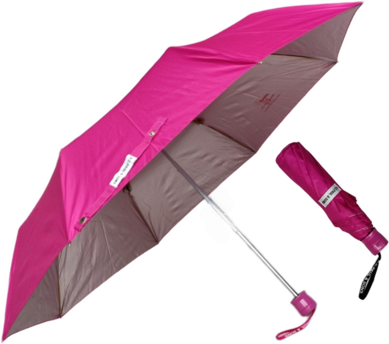 K.C. PAUL & SONS VARSHA 3 FOLD PINK COLOUR (MONO SILVER) Umbrella(Pink)