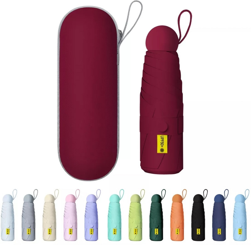 Niubee Mini Pocket Women Umbrella Rain Sun Umbrella Girls Portable Folding Umbrella Umbrella(Maroon, Transparent)