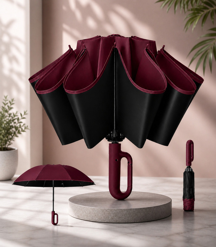 NILAMBER Sun Protection Rain Windproof large 3 fold for men women Kids Umbrella(Maroon)
