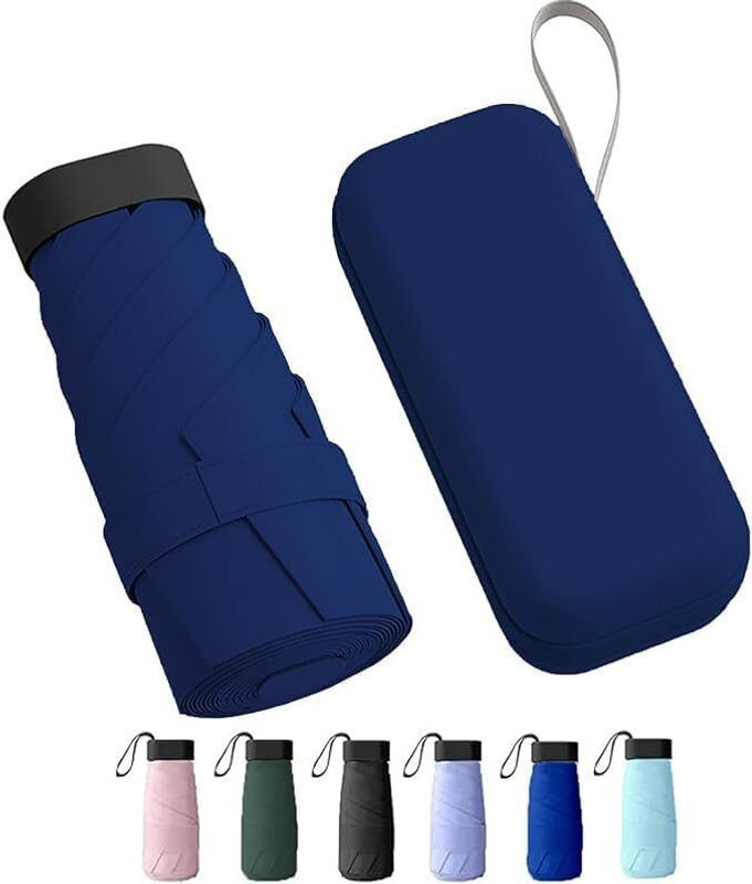 EIUE Travel Mini UV Protection Manual Open 6 Ribs Sun & Rain, with Case Umbrella(Pink)